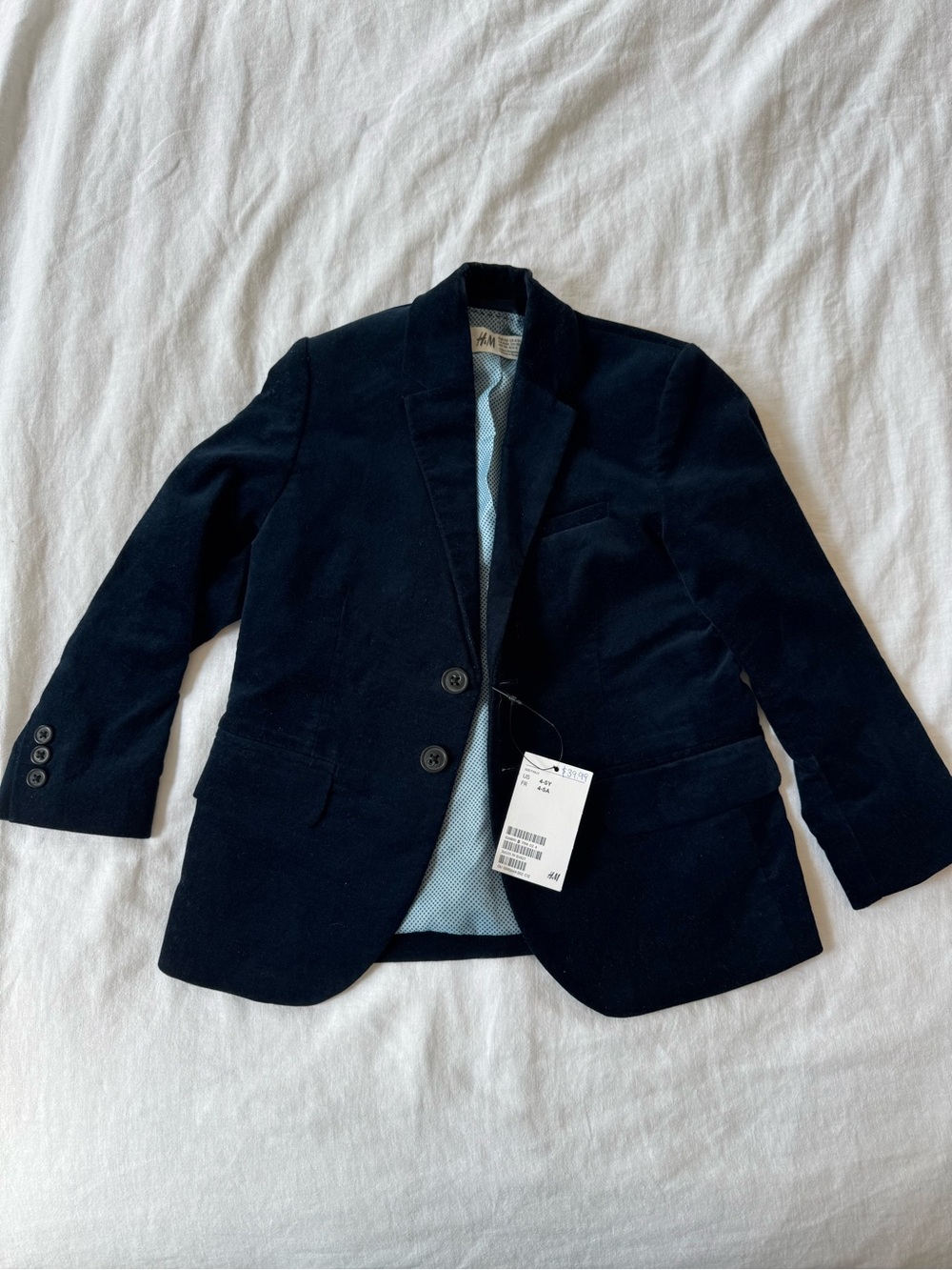 H&M Dark Blue Boys' Velvet Blazer Jacket